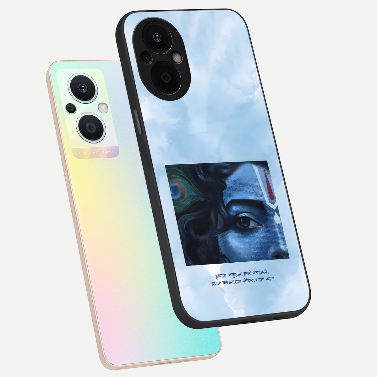  Spiritual Krishna phone case For Oppo F21 Pro 5G showing premium glass back cover with detailed artwork