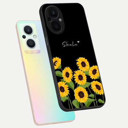  Sunflower Sky Bloom phone case For Oppo F21 Pro 5G showing premium glass back cover with detailed artwork