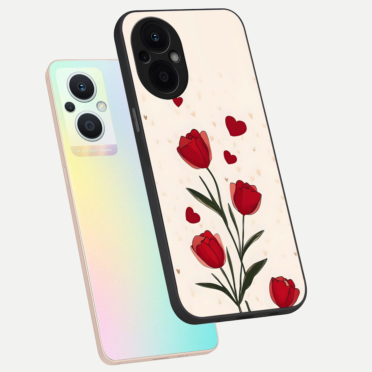  Tulip With Heart phone case For Oppo F21 Pro 5G showing premium glass back cover with detailed artwork
