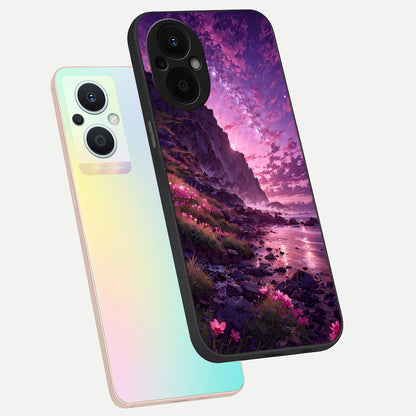  Twilight Blossom Coast phone case For Oppo F21 Pro 5G showing premium glass back cover with detailed artwork