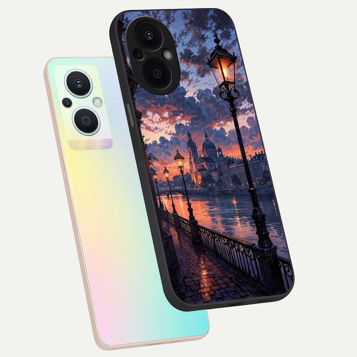  Twilight River Lights phone case For Oppo F21 Pro 5G showing premium glass back cover with detailed artwork