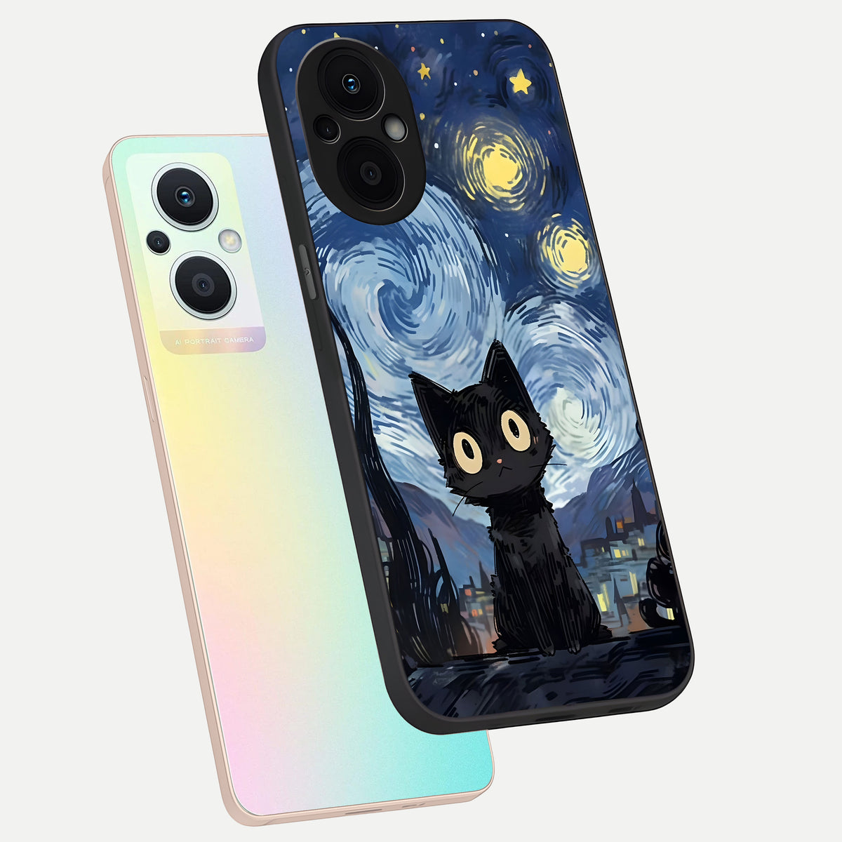  Van Gogh Cat phone case For Oppo F21 Pro 5G showing premium glass back cover with detailed artwork