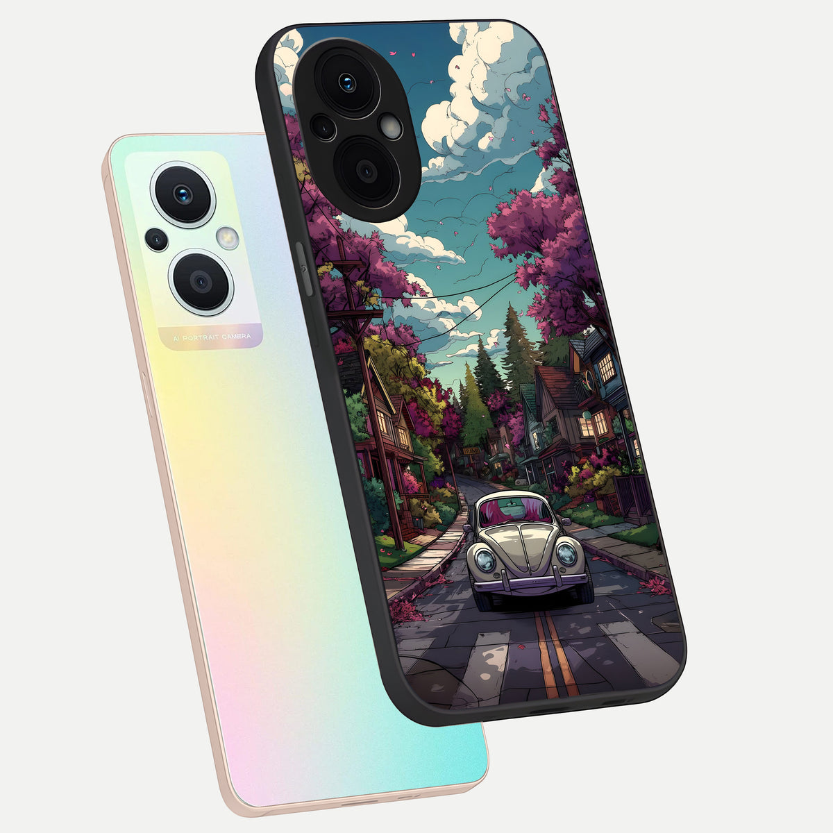  Vintage Street Drive phone case For Oppo F21 Pro 5G showing premium glass back cover with detailed artwork