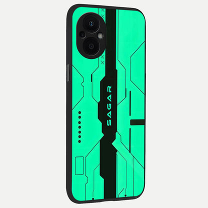  Aqua Tech CYBERPUNK Custom Name back cover For Oppo F21 Pro 5G slim fit glass case with vibrant aesthetic design