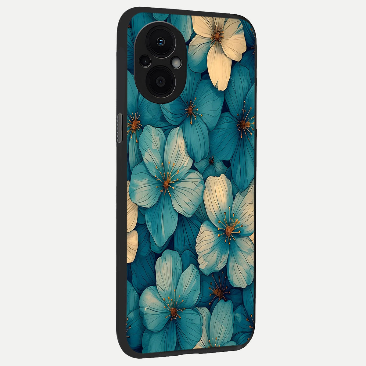  Blue Shade Floral back cover For Oppo F21 Pro 5G slim fit glass case with vibrant aesthetic design