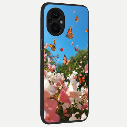  Butterflies In Bloom Sky back cover For Oppo F21 Pro 5G slim fit glass case with vibrant aesthetic design