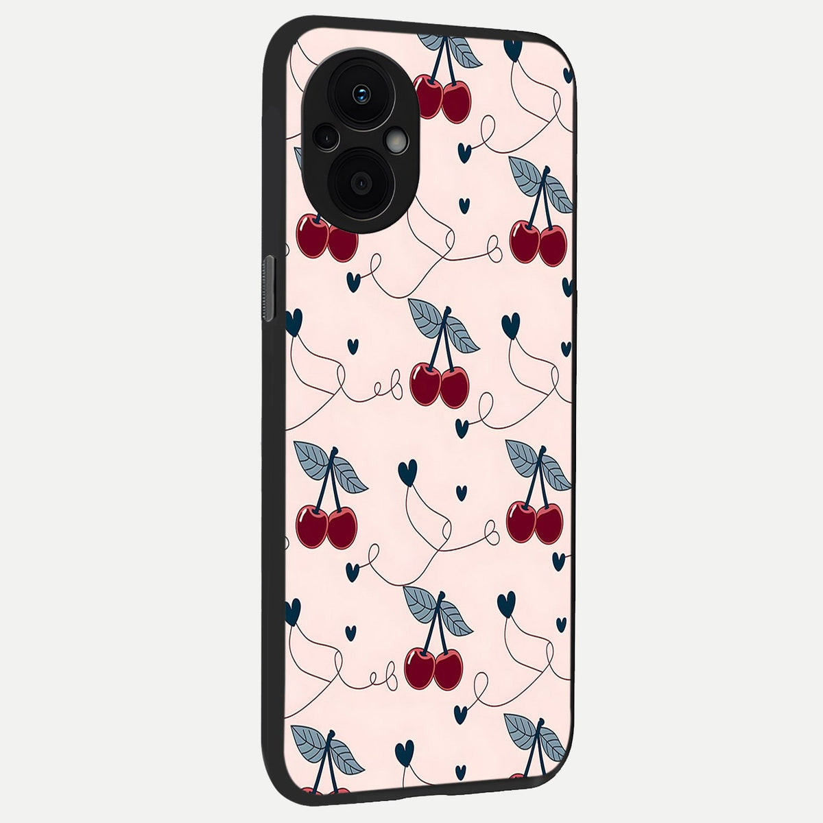  Cherry Heart Line back cover For Oppo F21 Pro 5G slim fit glass case with vibrant aesthetic design