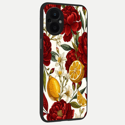  Lemon Rose Charm back cover For Oppo F21 Pro 5G slim fit glass case with vibrant aesthetic design