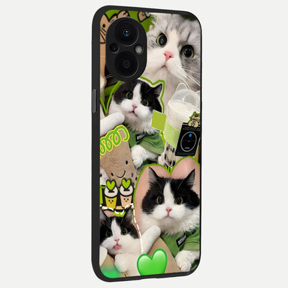  Matcha Cats Mood back cover For Oppo F21 Pro 5G slim fit glass case with vibrant aesthetic design