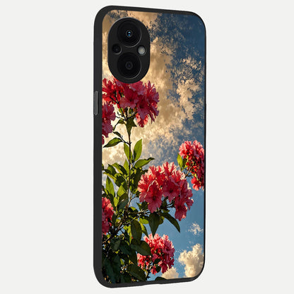  Red Bloom Skies back cover For Oppo F21 Pro 5G slim fit glass case with vibrant aesthetic design
