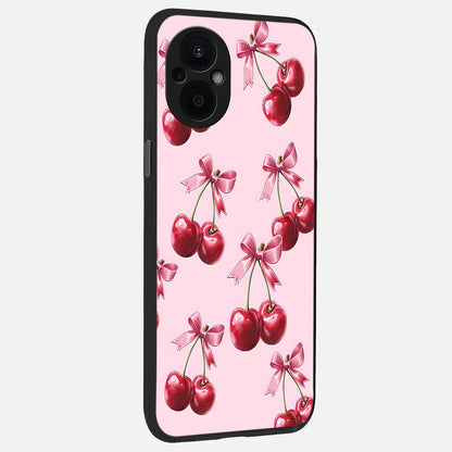  Red Cherries Pattern back cover For Oppo F21 Pro 5G slim fit glass case with vibrant aesthetic design