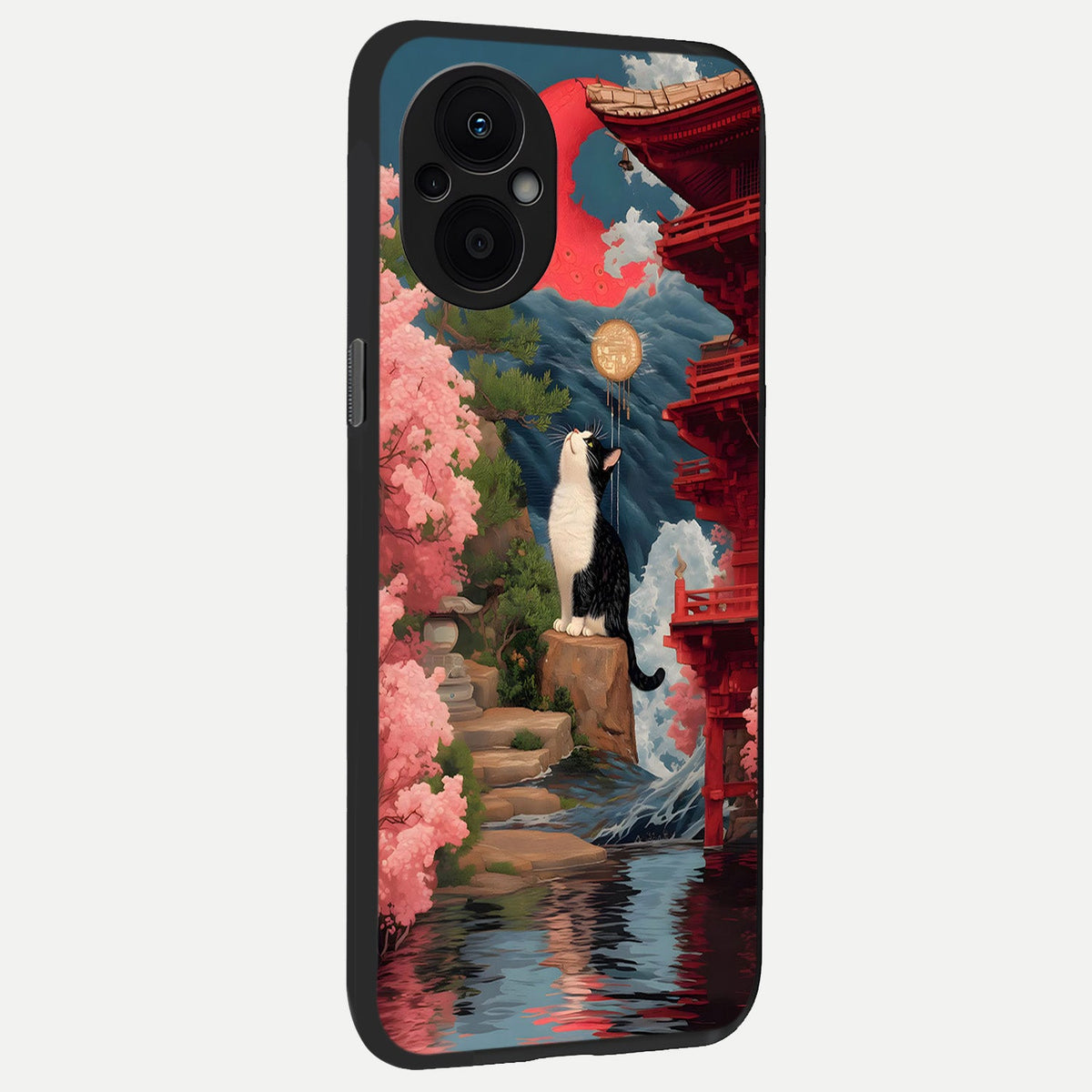  Temple Cat Scenery back cover For Oppo F21 Pro 5G slim fit glass case with vibrant aesthetic design