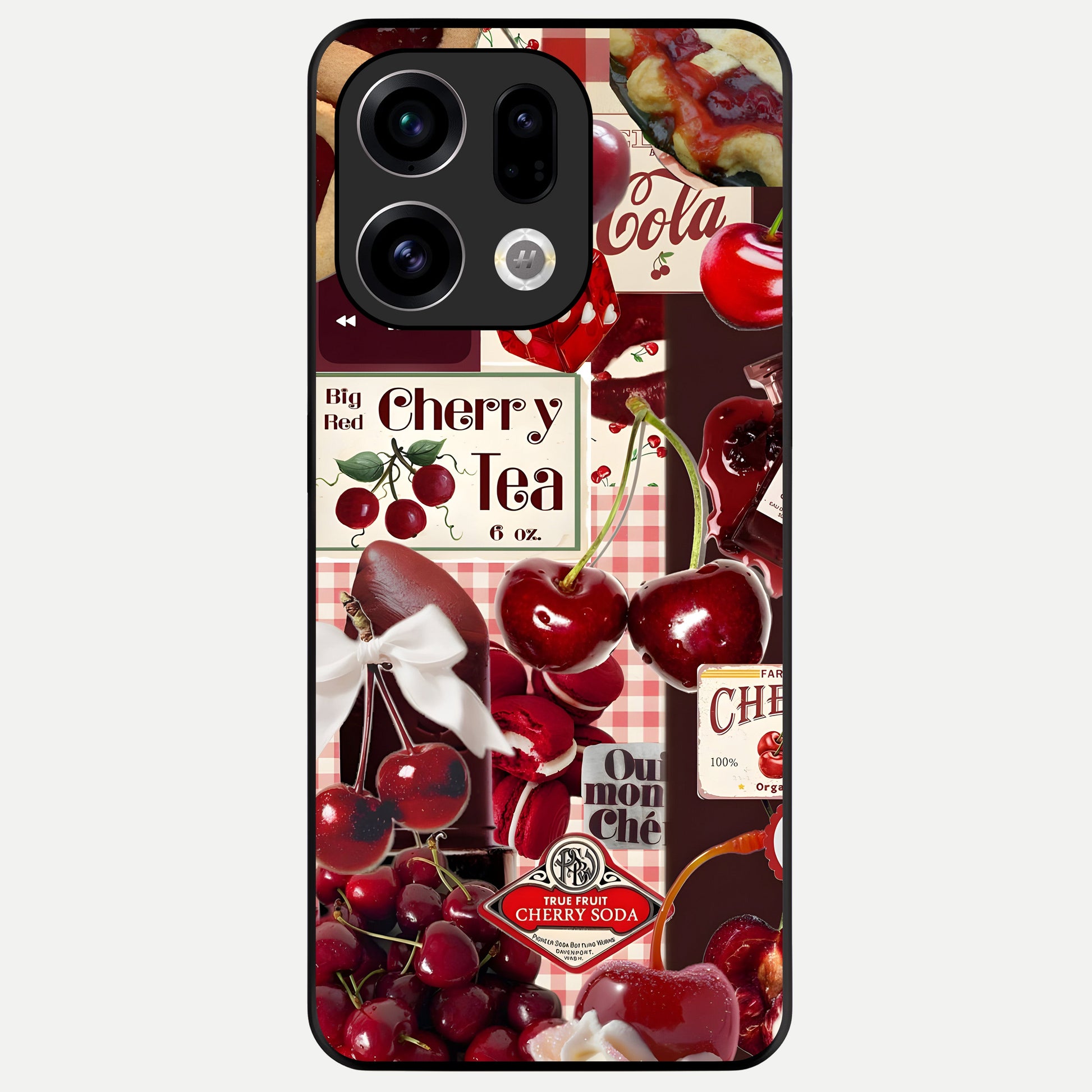  Aesthetic Cherry Tea Glass Case For Oppo Find X9 back cover – full design glossy printed glass finish