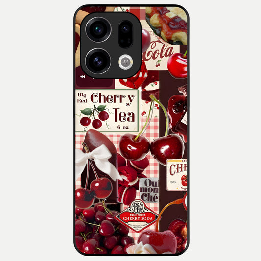  Aesthetic Cherry Tea Glass Case For Oppo Find X9 back cover – full design glossy printed glass finish