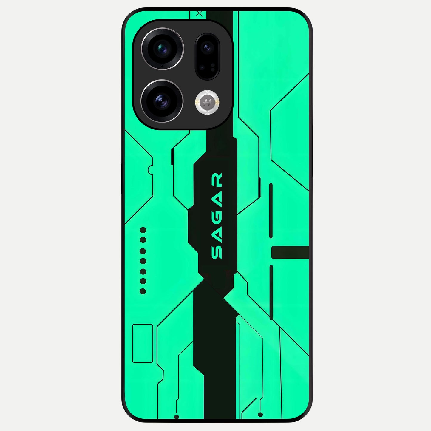  Aqua Tech CYBERPUNK Custom Name Glass Case For Oppo Find X9 back cover – full design glossy printed glass finish