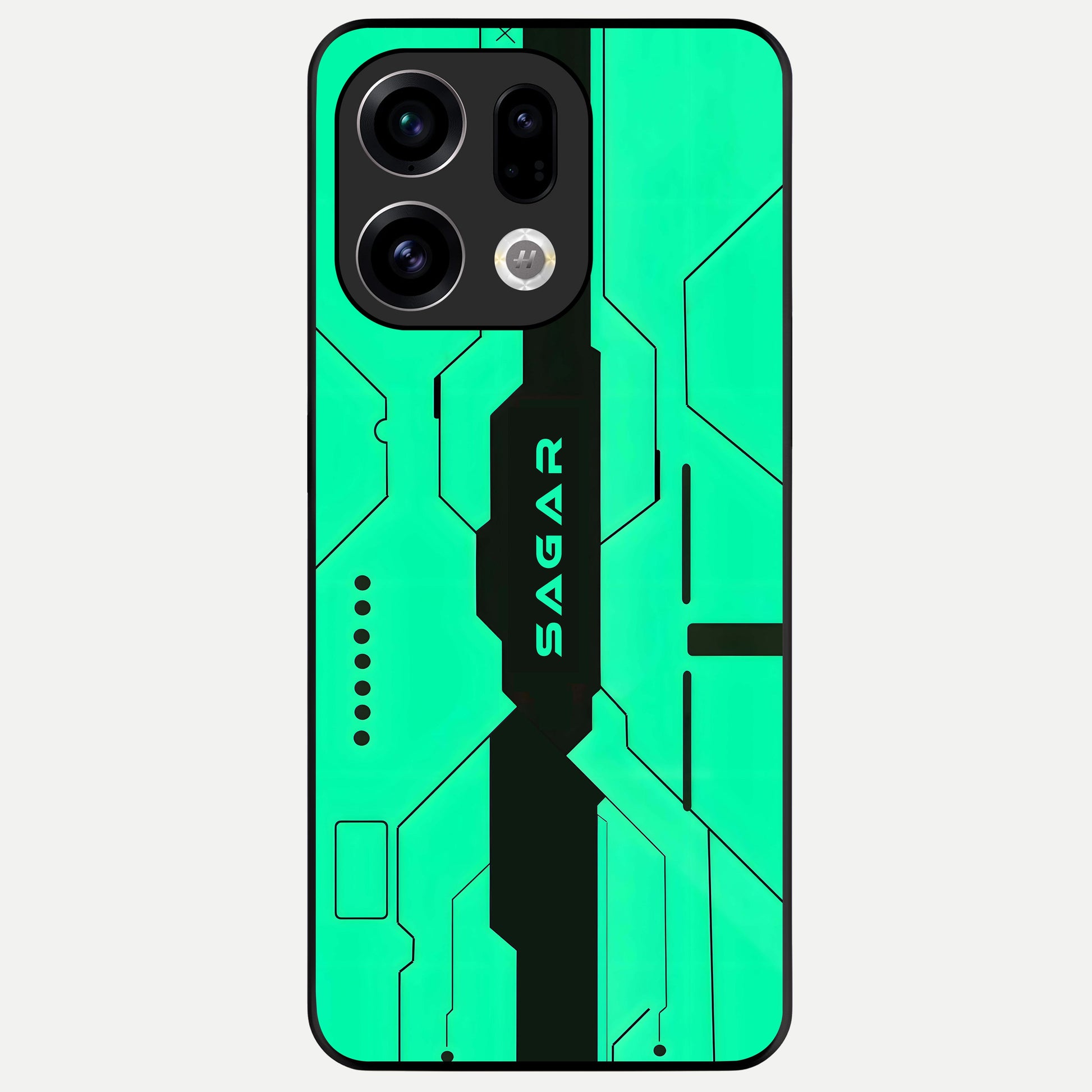  Aqua Tech CYBERPUNK Custom Name Glass Case For Oppo Find X9 back cover – full design glossy printed glass finish