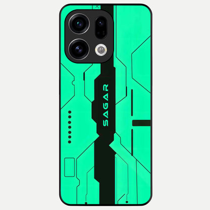  Aqua Tech CYBERPUNK Custom Name Glass Case For Oppo Find X9 back cover – full design glossy printed glass finish