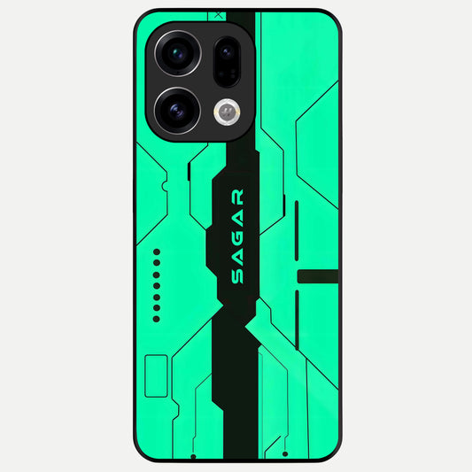 Aqua Tech CYBERPUNK Custom Name Glass Case For Oppo Find X9 back cover – full design glossy printed glass finish