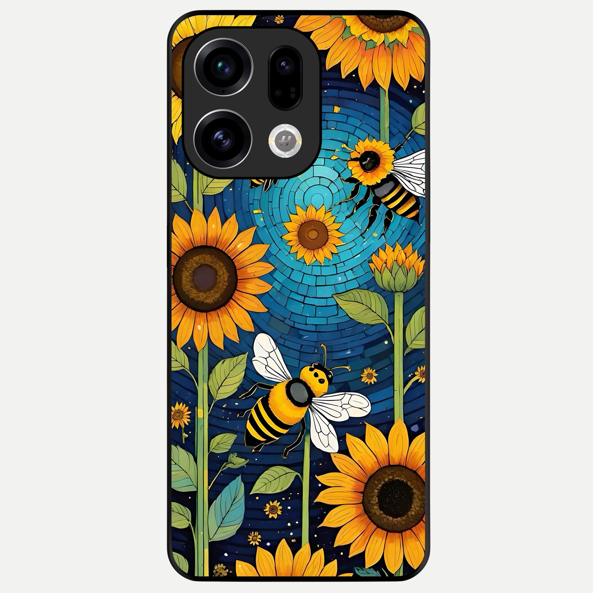  Bees And Sunflowers Glass Case For Oppo Find X9 back cover – full design glossy printed glass finish
