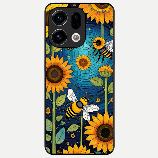  Bees And Sunflowers Glass Case For Oppo Find X9 back cover – full design glossy printed glass finish