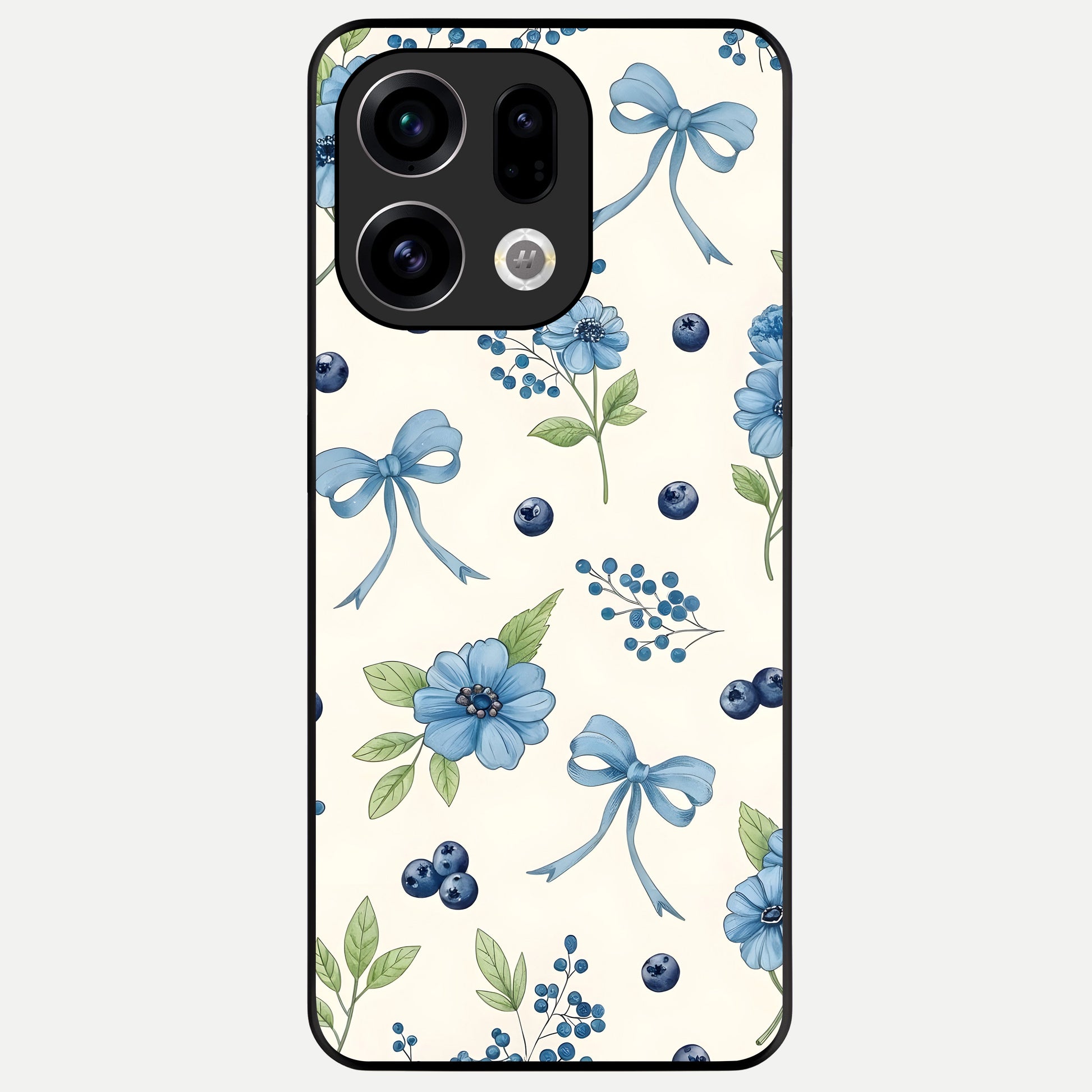  Blue Flower And Bow Glass Case For Oppo Find X9 back cover – full design glossy printed glass finish
