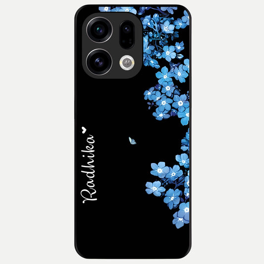  Blue Petal Dream Custom Name Glass Case For Oppo Find X9 back cover – full design glossy printed glass finish