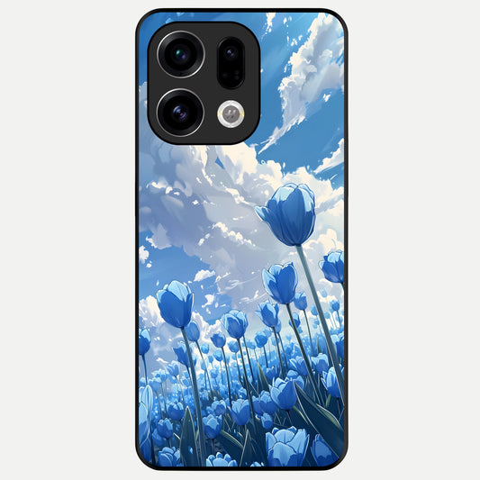 Blue Tulip Clouds Glass Case For Oppo Find X9 back cover – full design glossy printed glass finish