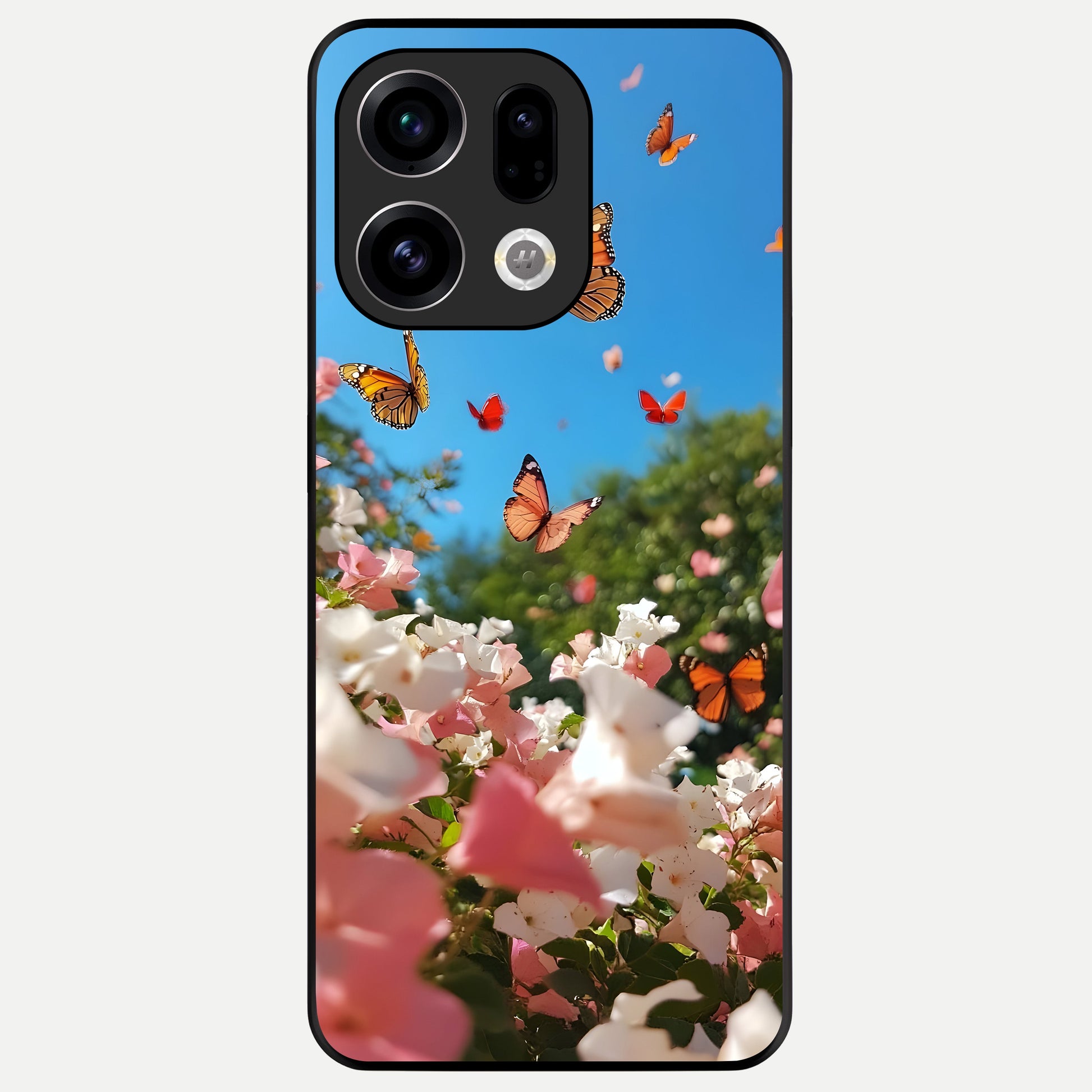  Butterflies In Bloom Sky Glass Case For Oppo Find X9 back cover – full design glossy printed glass finish