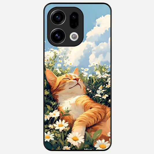  Cat And Flowers View Glass Case For Oppo Find X9 back cover – full design glossy printed glass finish