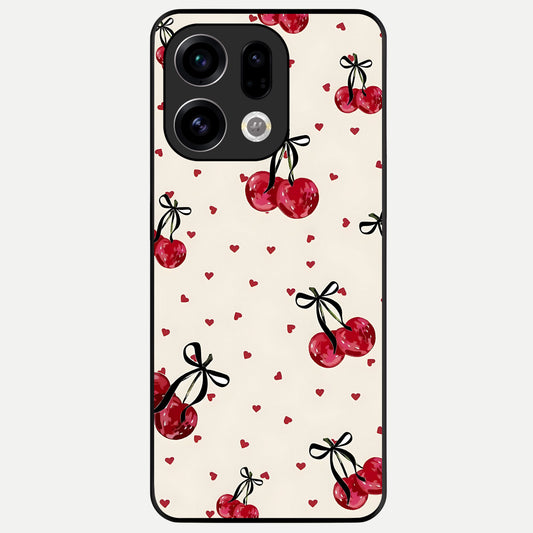  Cherry Heart Bow Glass Case For Oppo Find X9 back cover – full design glossy printed glass finish