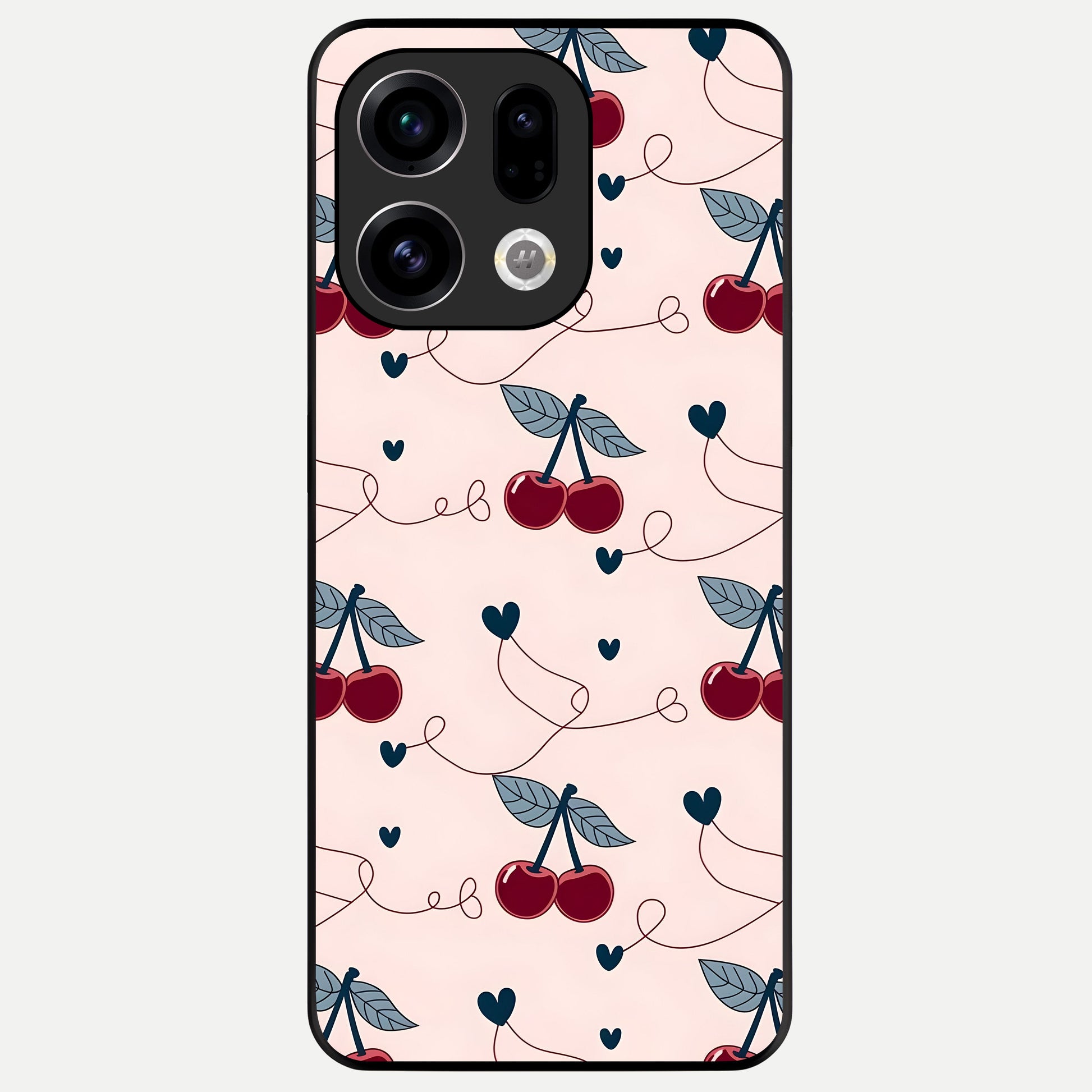  Cherry Heart Line Glass Case For Oppo Find X9 back cover – full design glossy printed glass finish