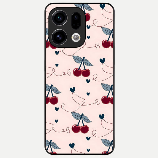  Cherry Heart Line Glass Case For Oppo Find X9 back cover – full design glossy printed glass finish