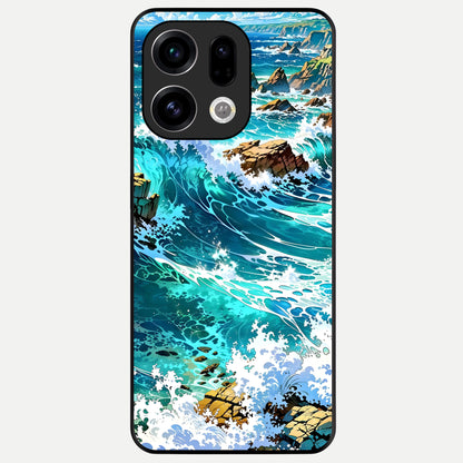 Coastal Blue Waves Glass Case For Oppo Find X9 back cover – full design glossy printed glass finish