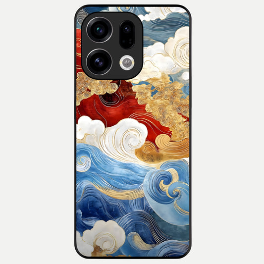 Colored Waves Glass Case For Oppo Find X9 back cover – full design glossy printed glass finish