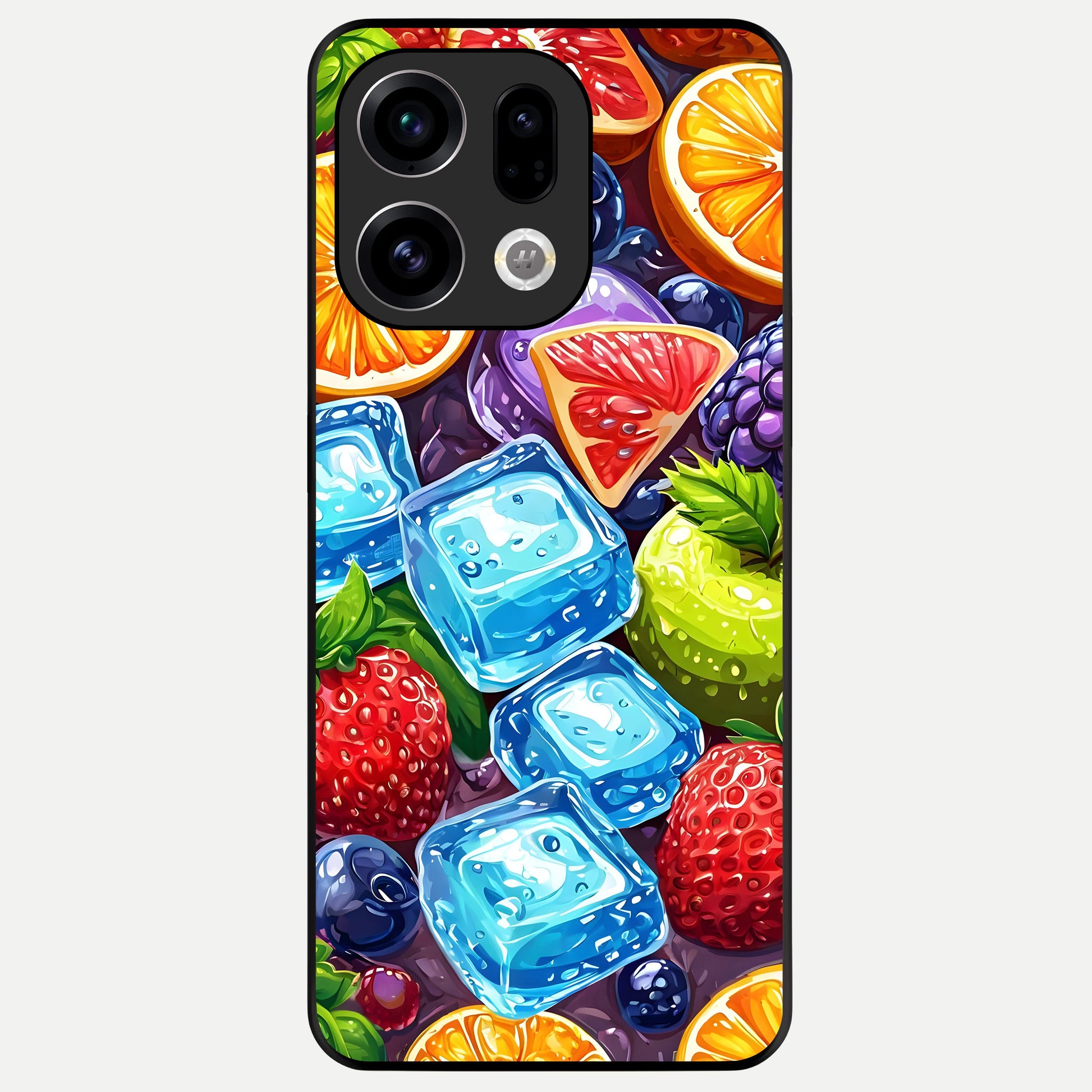  Colorful Fruits with Ice Glass Case For Oppo Find X9 back cover – full design glossy printed glass finish