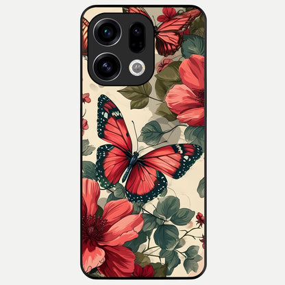  Crimson Butterfly Garden Glass Case For Oppo Find X9 back cover – full design glossy printed glass finish