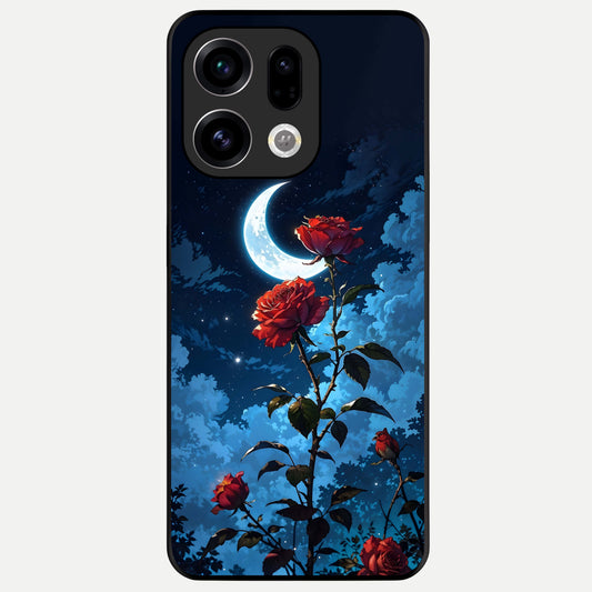 Crimson Rose Moon Glass Case For Oppo Find X9 back cover – full design glossy printed glass finish