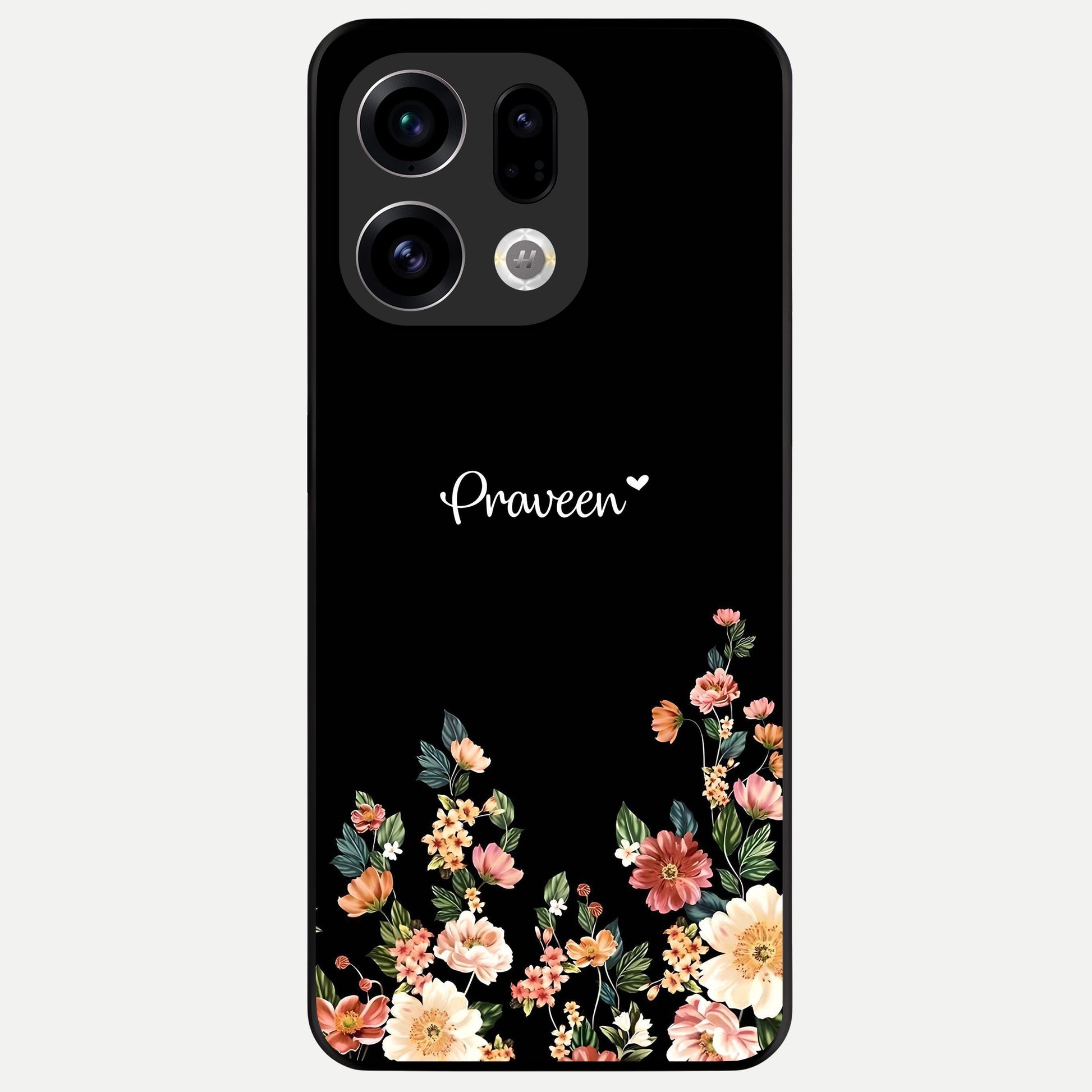  Floral Design Personalized Custom Name Glass Case For Oppo Find X9 back cover – full design glossy printed glass finish