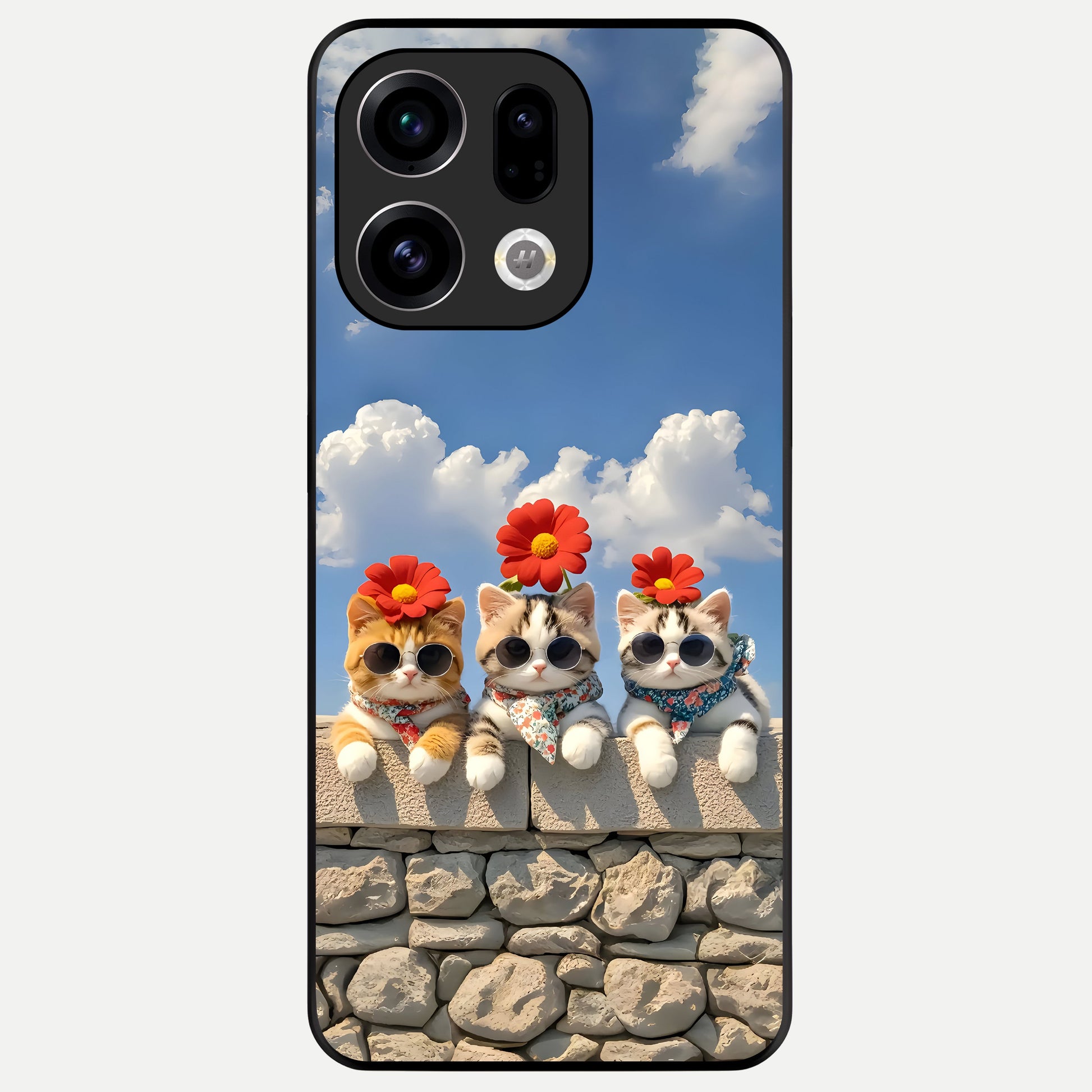 Floral Kitty Squad Glass Case For Oppo Find X9 back cover – full design glossy printed glass finish