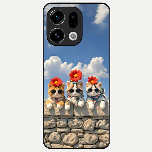  Floral Kitty Squad Glass Case For Oppo Find X9 back cover – full design glossy printed glass finish