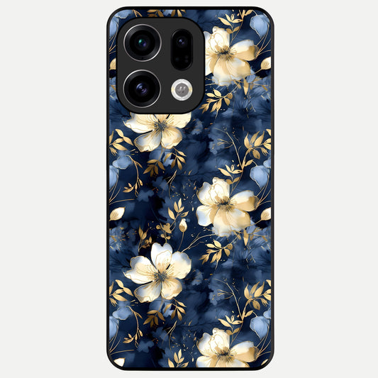  Golden Midnight Bloom Glass Case For Oppo Find X9 back cover – full design glossy printed glass finish