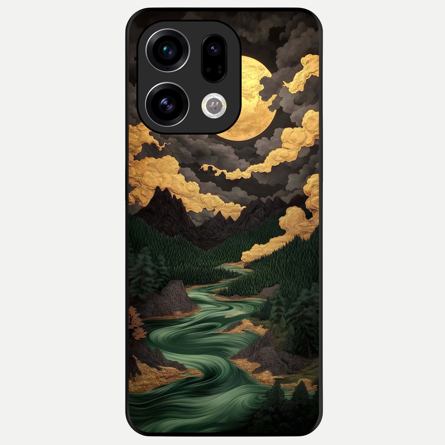 Golden River Moon Glass Case For Oppo Find X9 back cover – full design glossy printed glass finish
