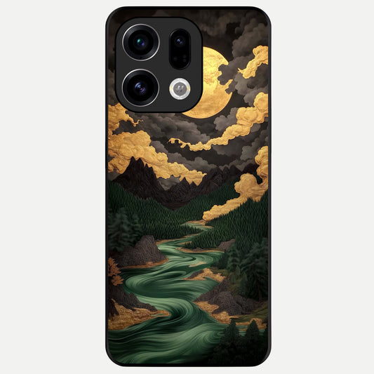 Golden River Moon Glass Case For Oppo Find X9 back cover – full design glossy printed glass finish