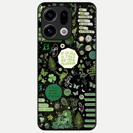  Green Mandala Pattern Glass Case For Oppo Find X9 back cover – full design glossy printed glass finish