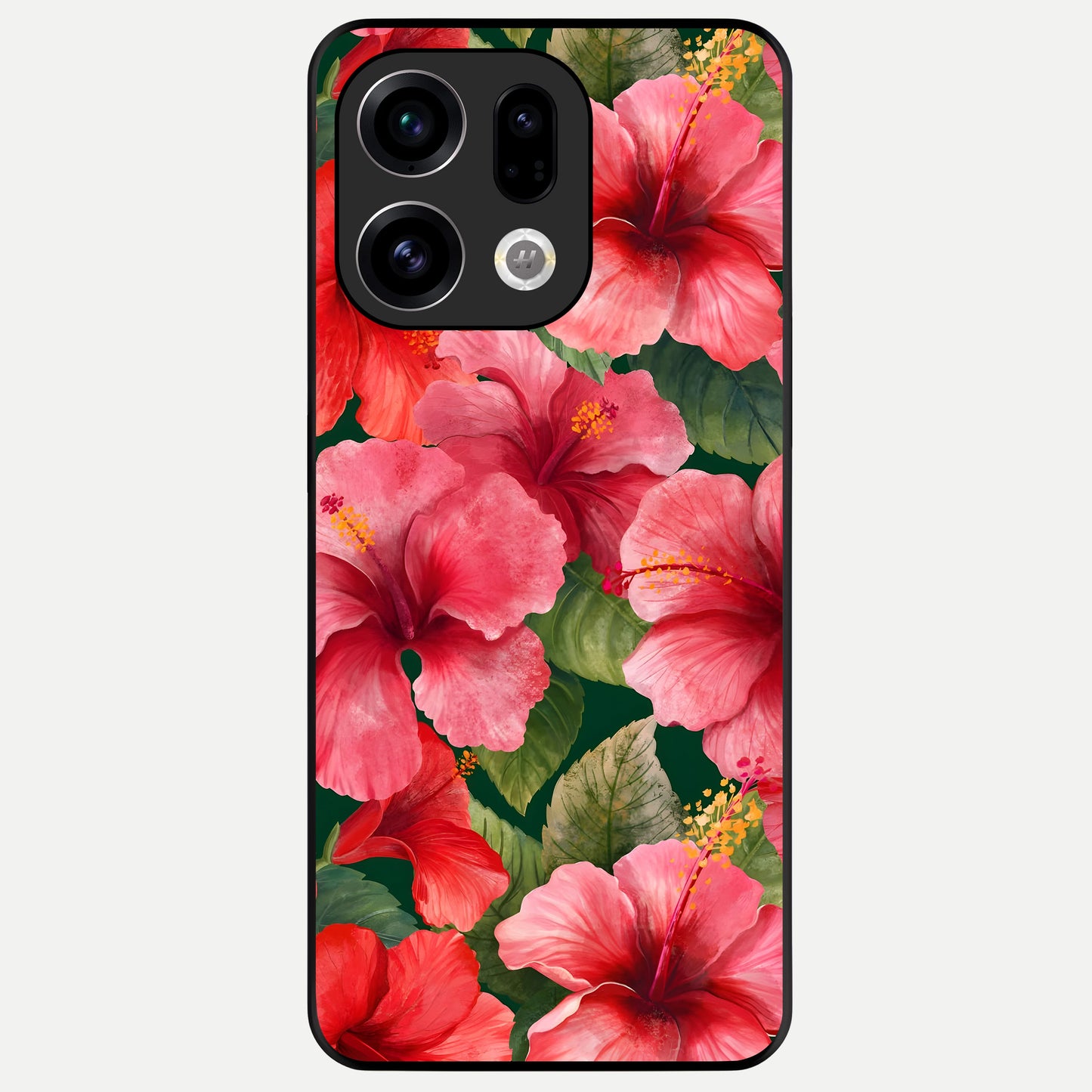  Hibiscus Pattern Glass Case For Oppo Find X9 back cover – full design glossy printed glass finish