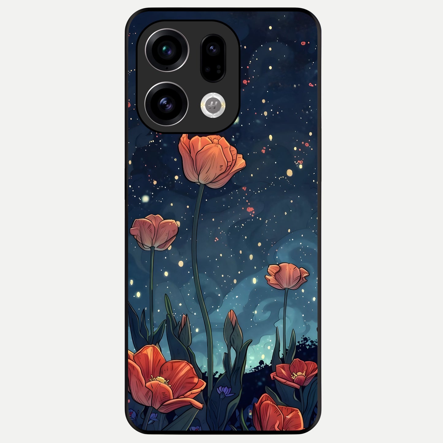  Midnight Tulip Glow Glass Case For Oppo Find X9 back cover – full design glossy printed glass finish