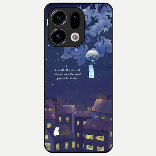  Moonlit Cat Silence Glass Case For Oppo Find X9 back cover – full design glossy printed glass finish