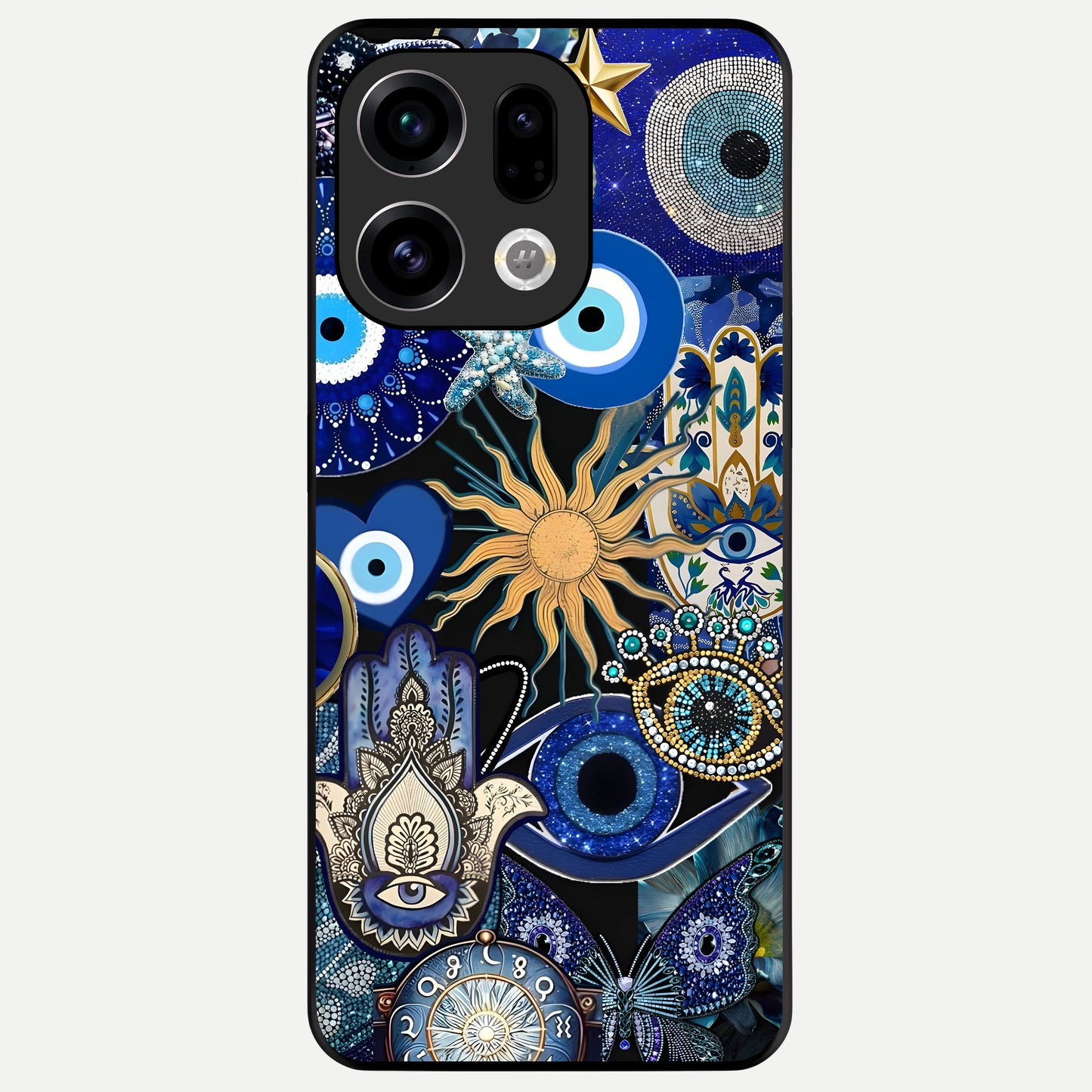  Mystic Blue Evil Eye Glass Case For Oppo Find X9 back cover – full design glossy printed glass finish