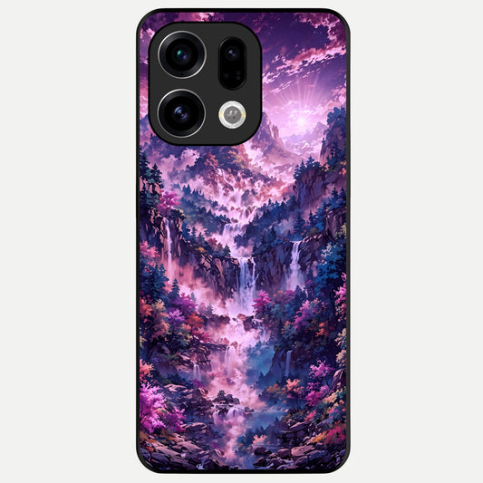  Mystic Cascade Peaks Glass Case For Oppo Find X9 back cover – full design glossy printed glass finish
