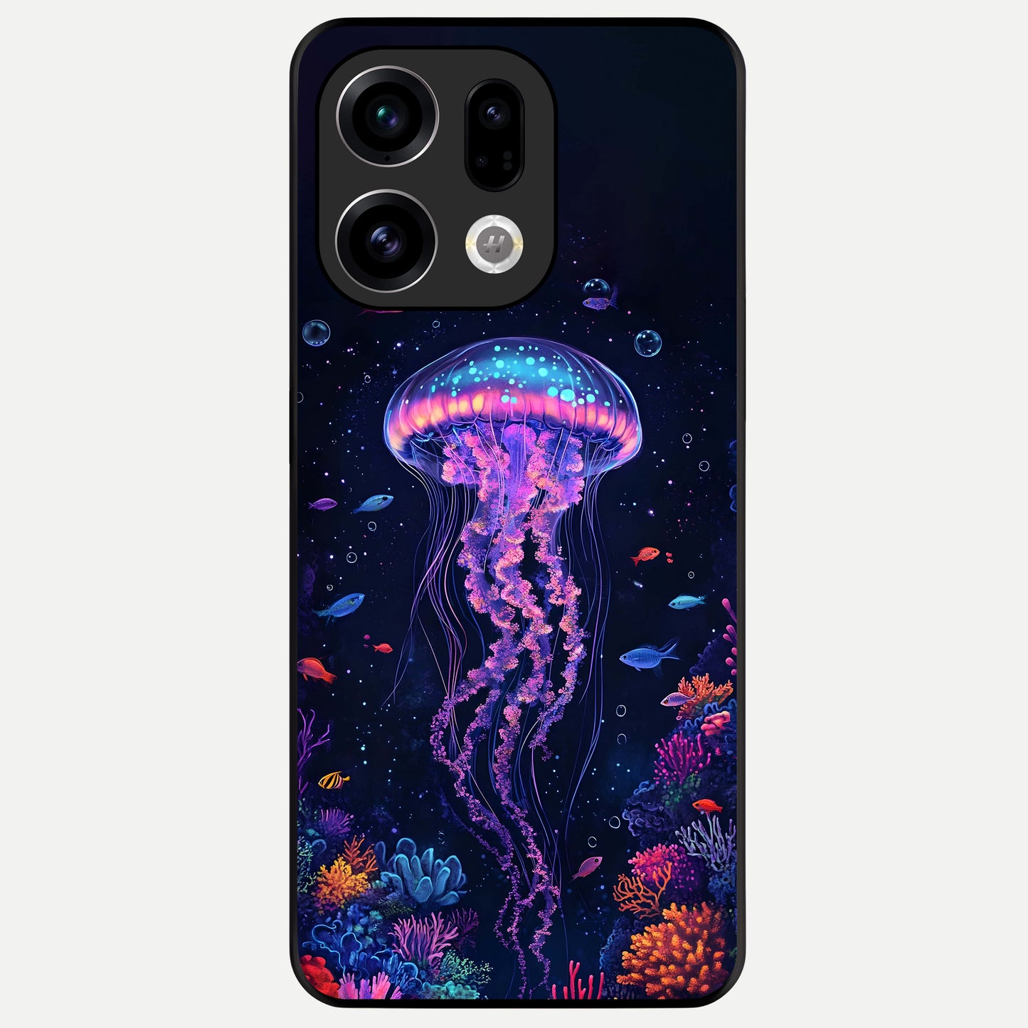  Neon Jellyfish Glass Case For Oppo Find X9 back cover – full design glossy printed glass finish